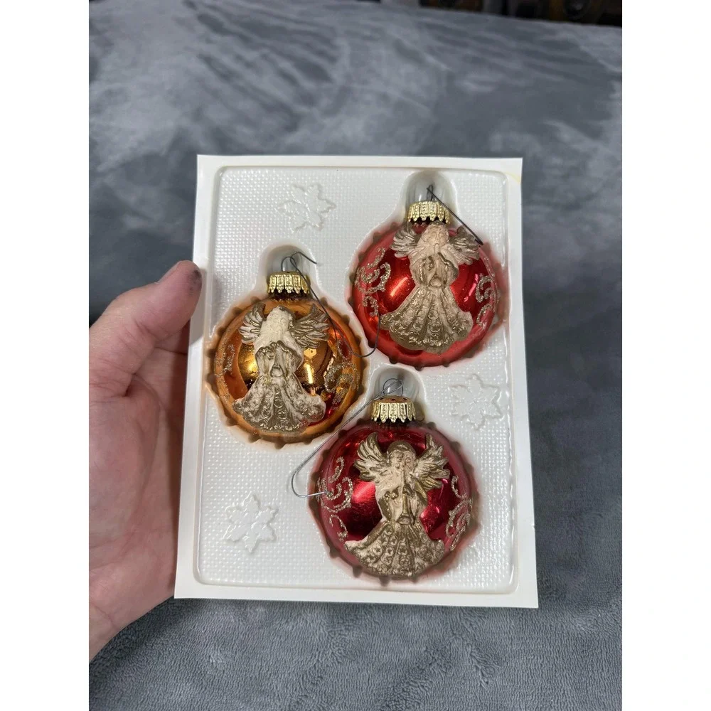 Vintage Tradition Christmas Glass Ornaments Angel Set of 3 Red Gold West Germany
